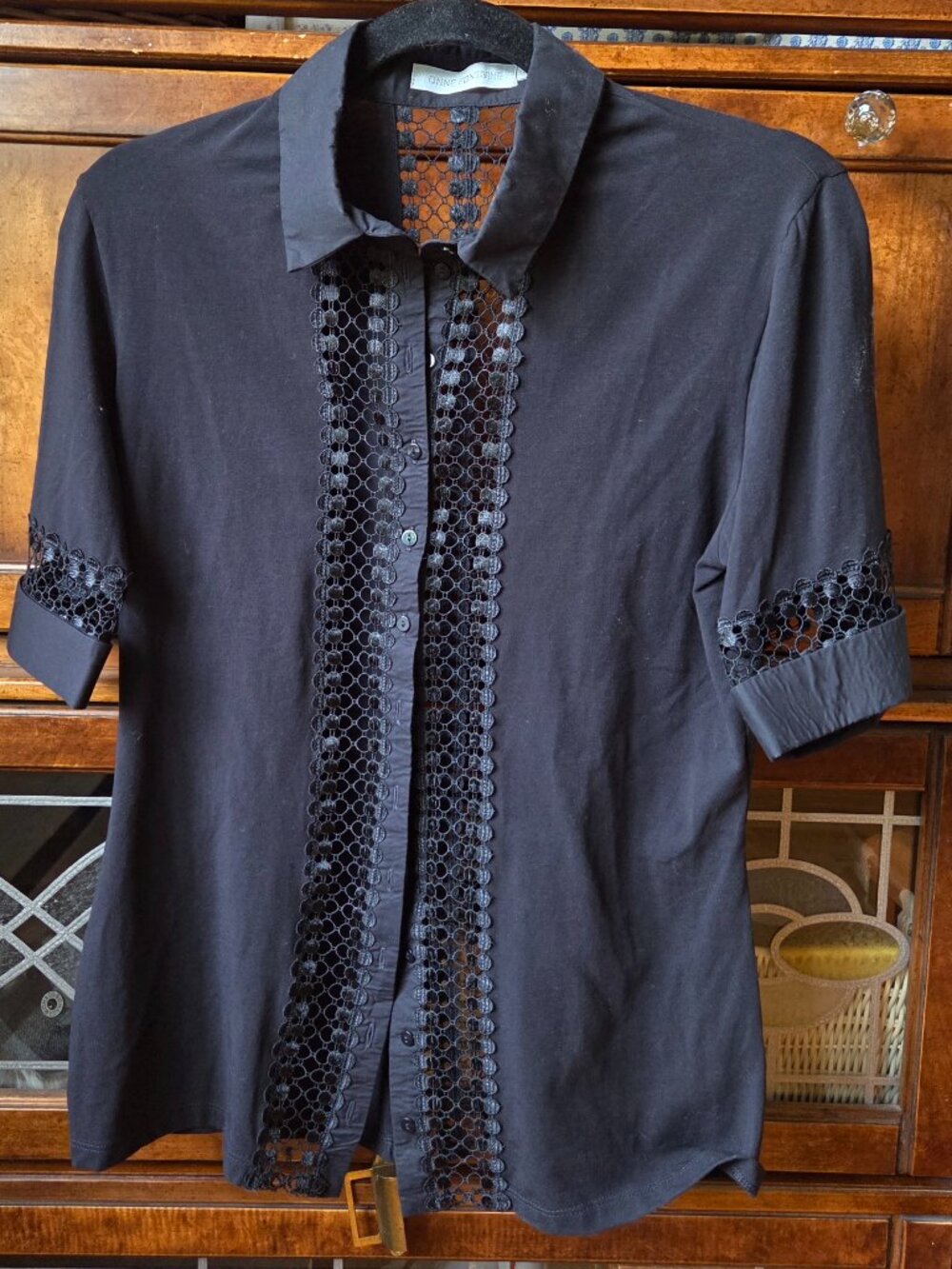 Anne Fontaine Black Fitted Button Up Blouse French Designer Top 42